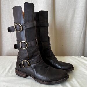 Fiorentini + Baker Brown Leather Buckle Moto Boots Italy Size 38 EU